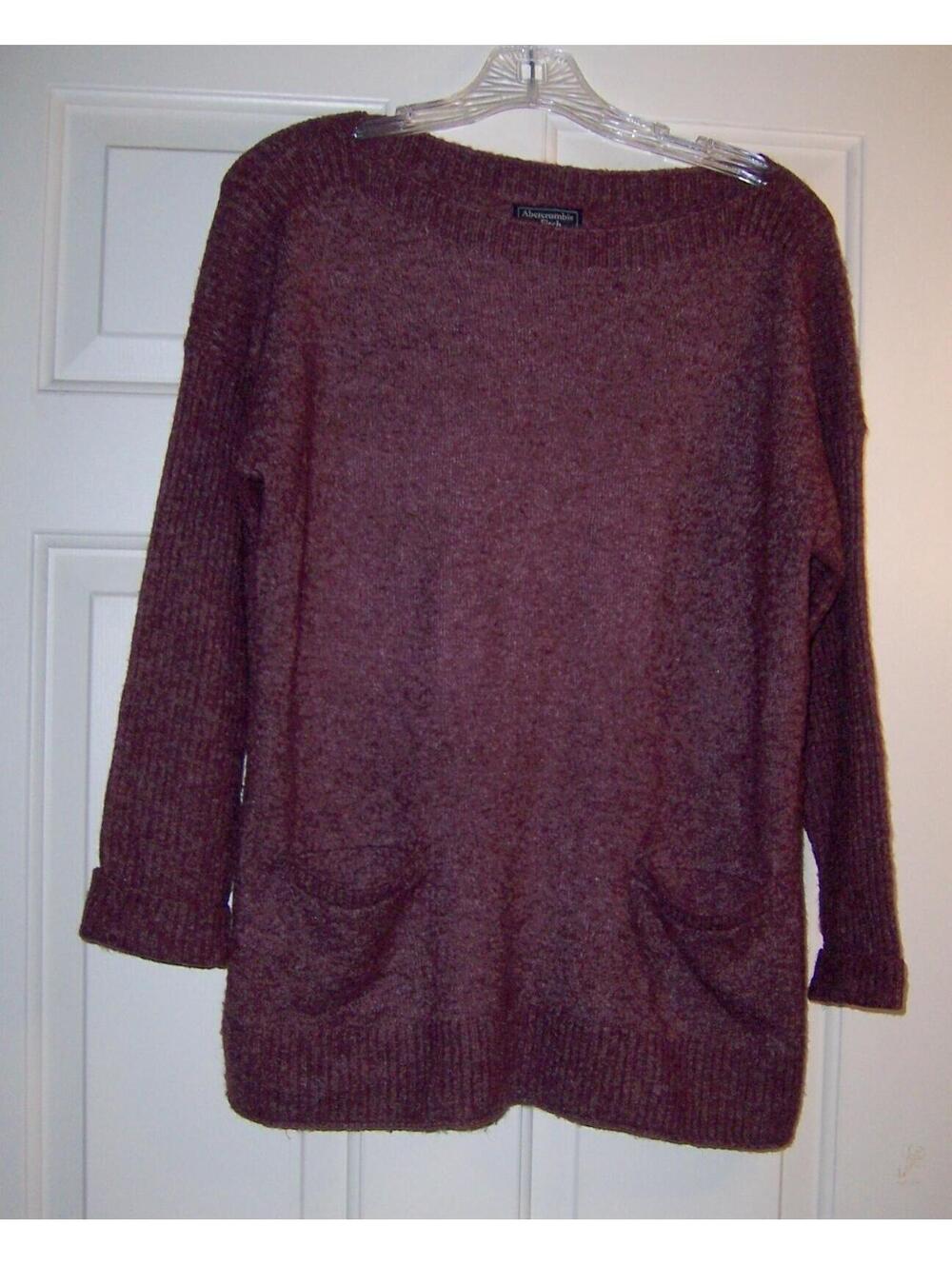 Abercrombie & Fitch Women's Burgundy Pocket Sweater - Small
